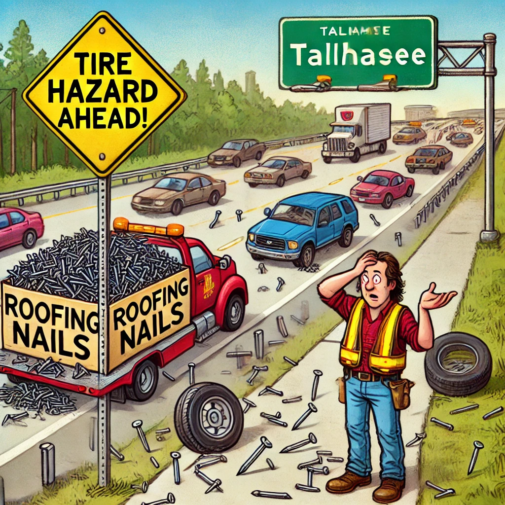 dropping roofing nails in the road